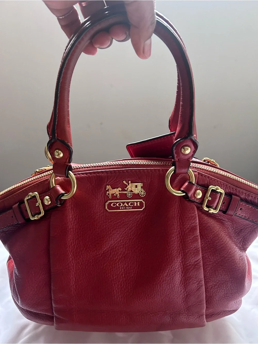 Coach Red Pebbled Leather Satchel with Gold Hardware